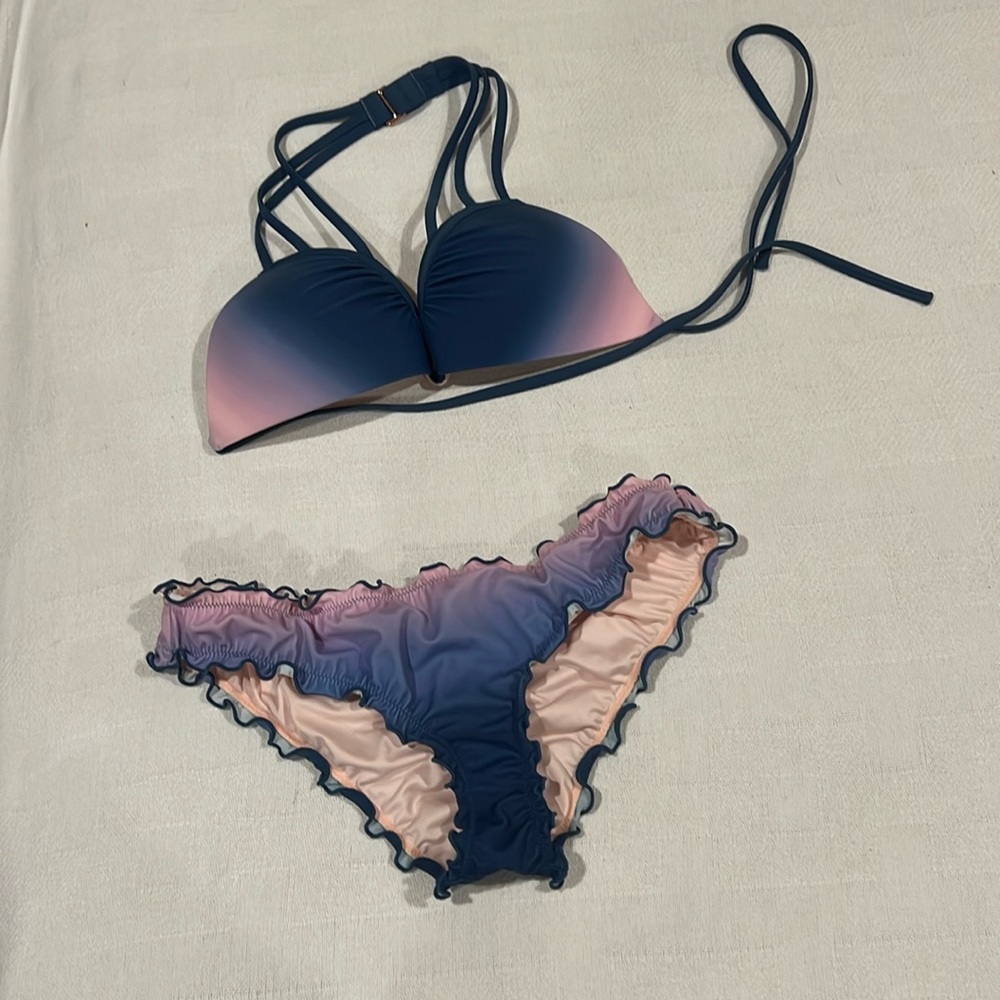Women’s Ombre Ruffle Bikini Set - Navy to Pink